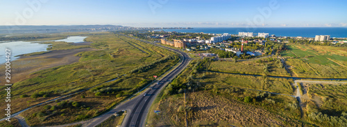 Aerial view of the city of Anapa and Lake Chemburskoe. Krasnodar region. Russia. Panorama photo