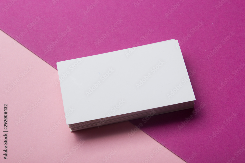 Business cards blank. Mockup on color background. Flat Lay. copy space for text Business cards blank. Mockup on color background. Flat Lay. copy space for text