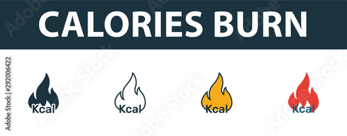 Calories Burn icon set. Premium symbol in different styles from fitness icons collection. Creative calories burn icon filled, outline, colored and flat symbols