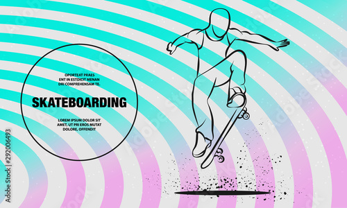 Ollie by skateboarder guy. Vector outline of skateboarding sport illustration.