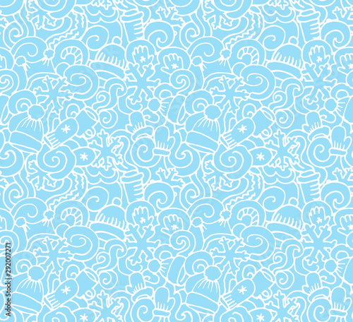 Winter snowflakes doodle print.