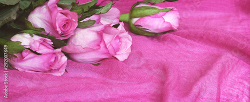 Pink rose flowers on textile