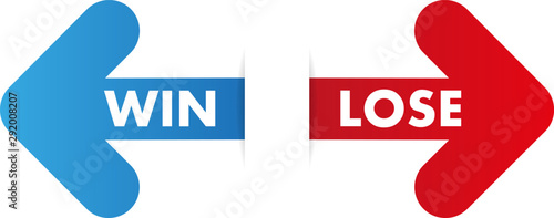 Two color arrows with text win and lose. Paper cut graphic style with shadow - Vector