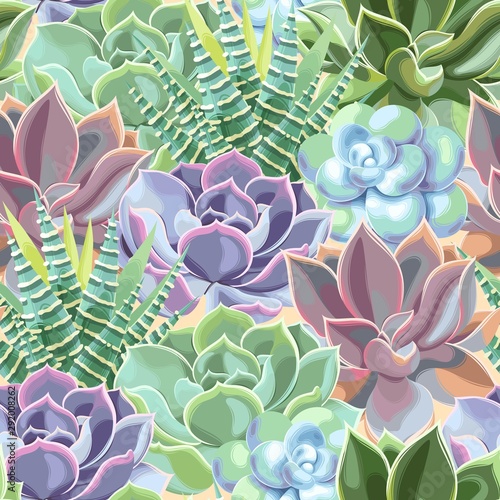 Vector seamless pattern with high detail succulent