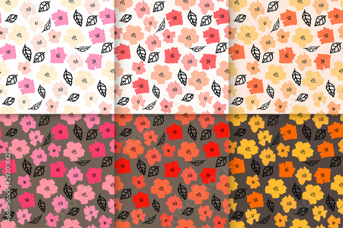 Set of flower seamless pattern background. Vector illustration.
