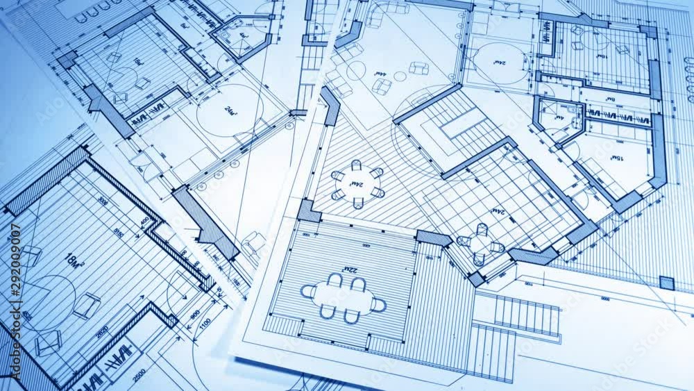 Architectural Blueprints - architectural plan of a modern house / smoothly rotate / seamless looping Architectural Blueprints - architectural plan of a modern house / smoothly rotate / seamless looping