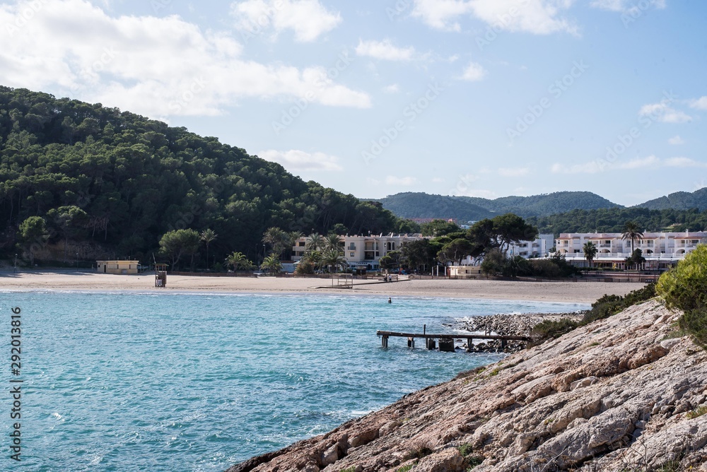 Winter view of Cala Llonga, Ibiza beach without tourists Winter view of Cala Llonga, Ibiza beach without tourists