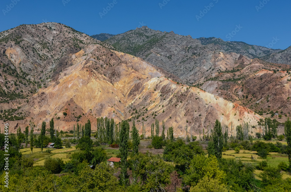 Alluvial soils on mountain near Coruh river between Erzurum and Artvin cities in Turkey. Alluvial soils on mountain near Coruh river between Erzurum and Artvin cities in Turkey.