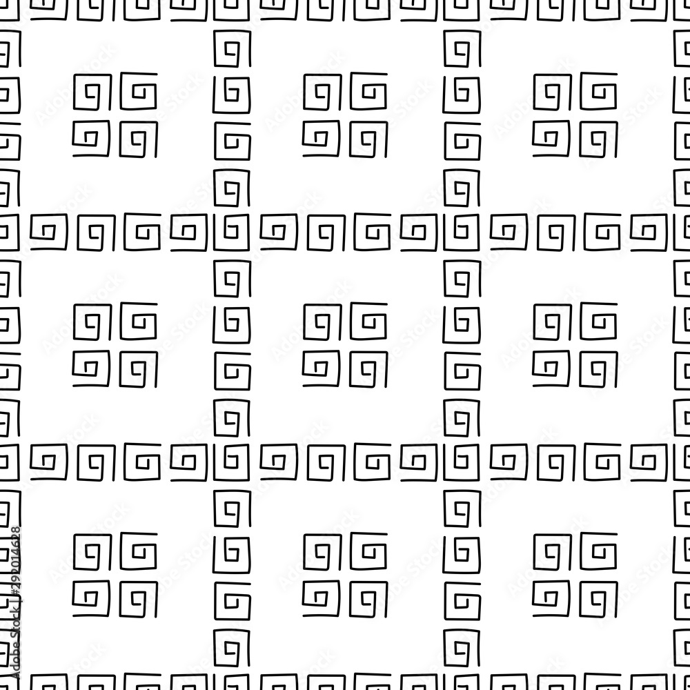 Hand drawn Doodle background, square shaped spirals, swirling lines. Monochrome Hand drawn Doodle background, square shaped spirals, swirling lines. Monochrome