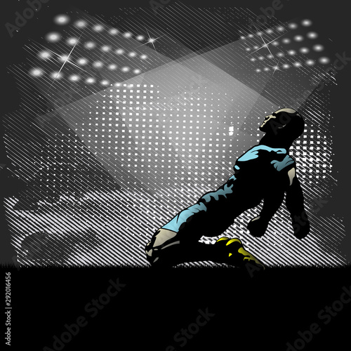 Football player on his knees celebrates the goal sport vector illustration