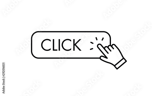 Click here button with hand clicking icon.