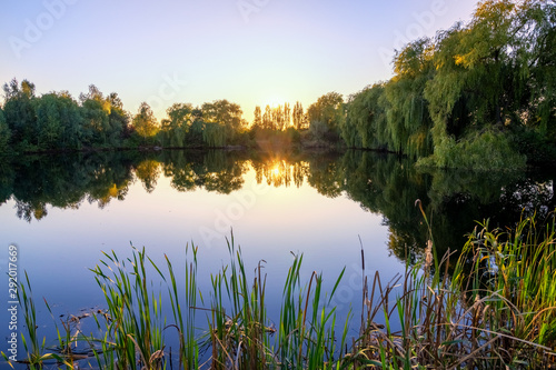 Landscape lake during beautiful sunrise photo