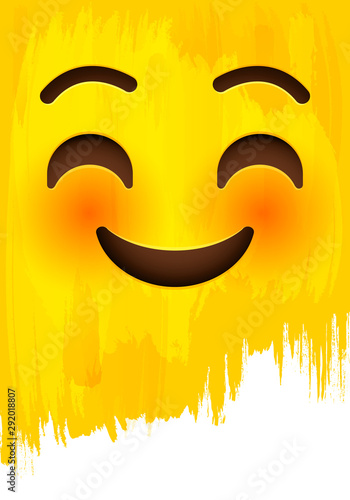 Smile and Blushing Emotion Face with happy eyes on paint background.
