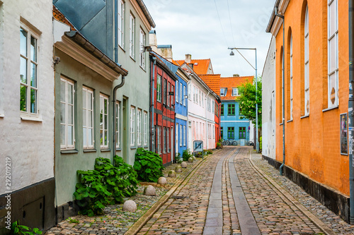 Fototapeta Naklejka Na Ścianę i Meble -  Street view with colorful buildings in Helsingor, Denmark