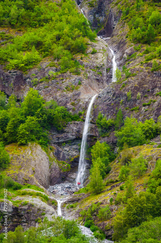 View on waterfall in Sognefjord, one of the most beautiful fjords in Norway