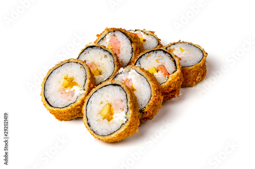 Set of hot sushi rolls isolated on white background