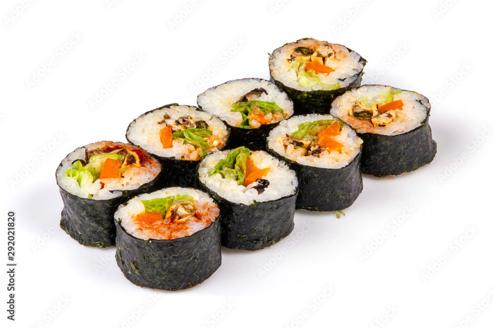 Set of sushi rolls isolated on white background Set of sushi rolls isolated on white background
