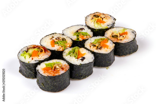 Set of sushi rolls isolated on white background