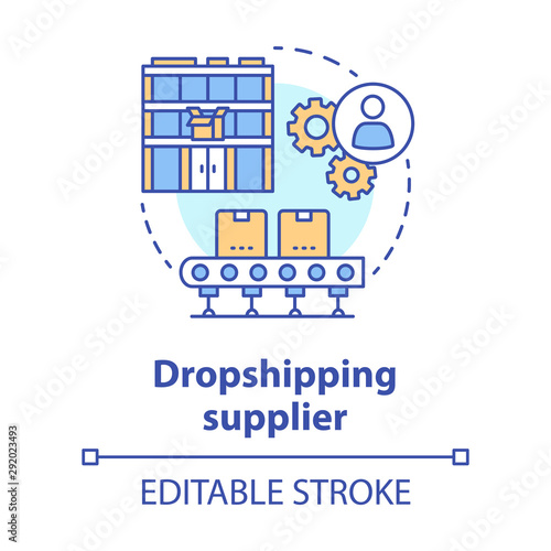 Dropshipping supplier concept icon. Shipping product to customer idea thin line illustration. Online business. Delivery service. Goods distribution. Vector isolated outline drawing. Editable stroke