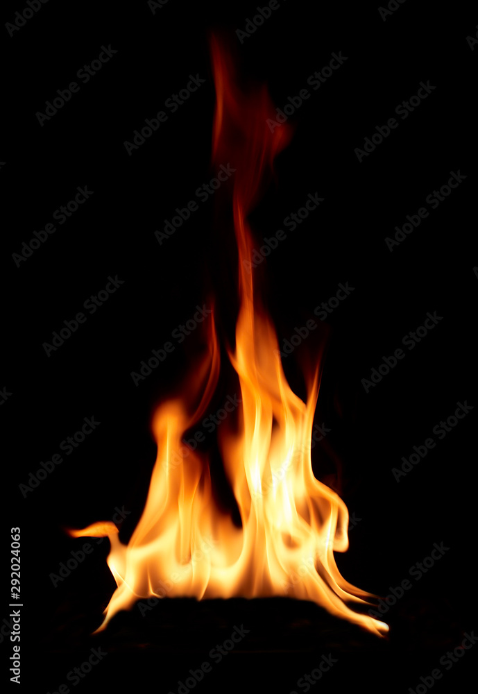 Flickering flames against a dark black background