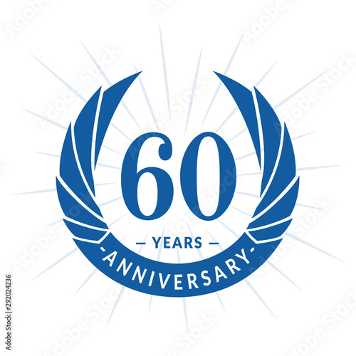60th years anniversary celebration design. Sixty years logotype. Blue vector and illustration.