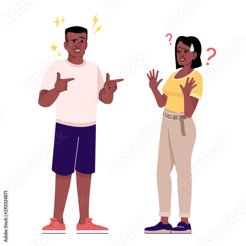 Unwanted attention flat vector illustration. Annoying flirt. Persecution, harassment. Flirting man, refusing woman isolated cartoon characters with outline elements on white background