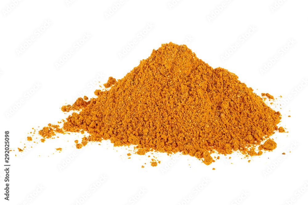 Close-up of curry powder isolated on white background Close-up of curry powder isolated on white background