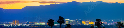 Photography Aerial sunset high angle view of the downtown Las Vegas Strip