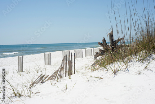 Fototapeta Naklejka Na Ścianę i Meble -  Beach Fence And Driftwood
