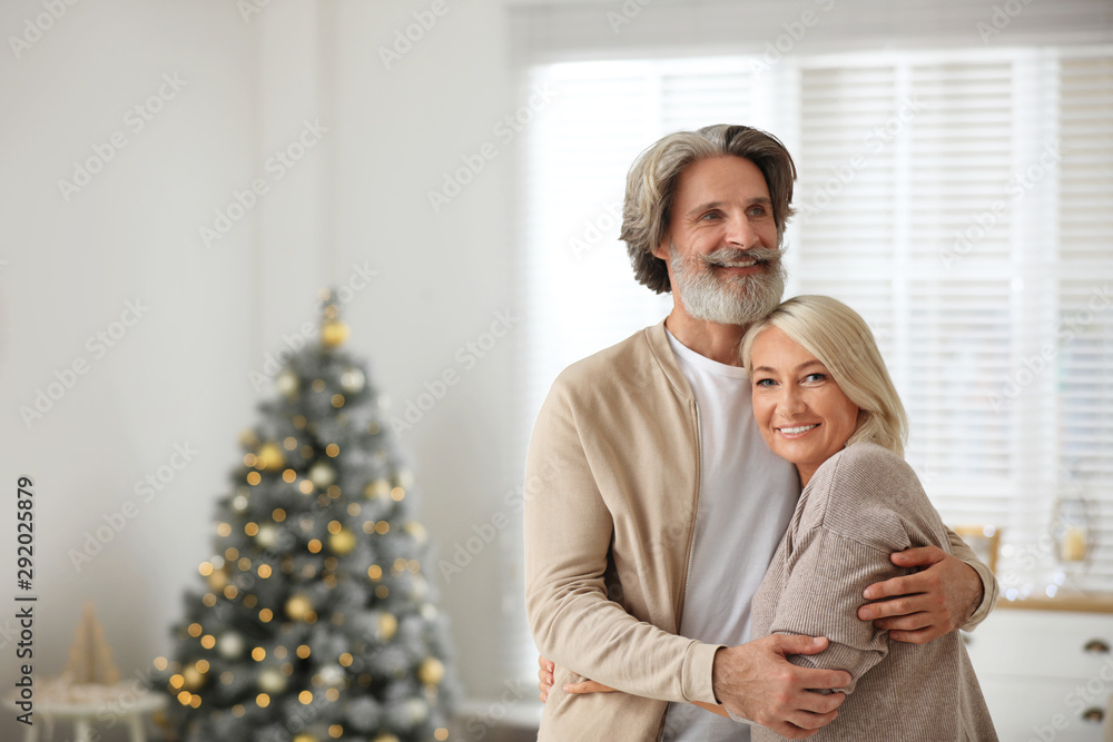 Happy mature couple celebrating Christmas at home Happy mature couple celebrating Christmas at home