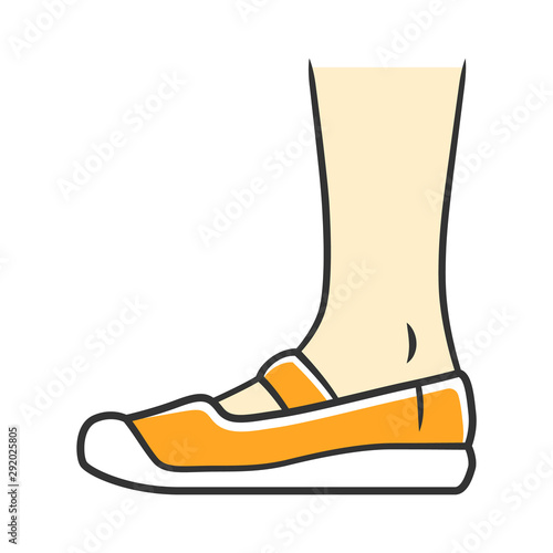 Canvas yellow color icon. Women and men stylish footwear design. Unisex casual flats, modern comfortable espadrilles. Male and female fall, spring season fashion. Isolated vector illustration