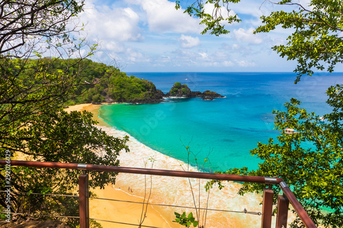 Fototapeta Naklejka Na Ścianę i Meble -  Baia do Sancho, consistently ranked one of the world's best beaches, in Fernando de Noronha, Brazil, from a view point