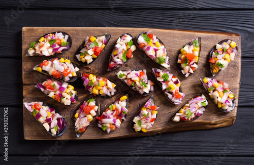 Traditional Peruvian food background with mussels