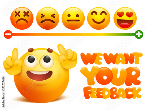 Feedback emoji concept. Rank of satisfaction rating. User experience. Review of consumer. Grade with emoji signs