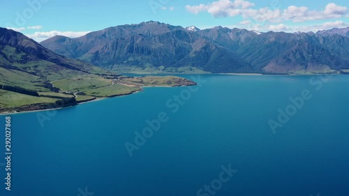 Panoramic view of Lake Hawea, New Zealand photo