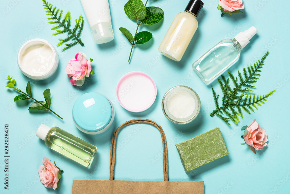 Natural osmetics, Skin care product on blue. Natural osmetics, Skin care product on blue.