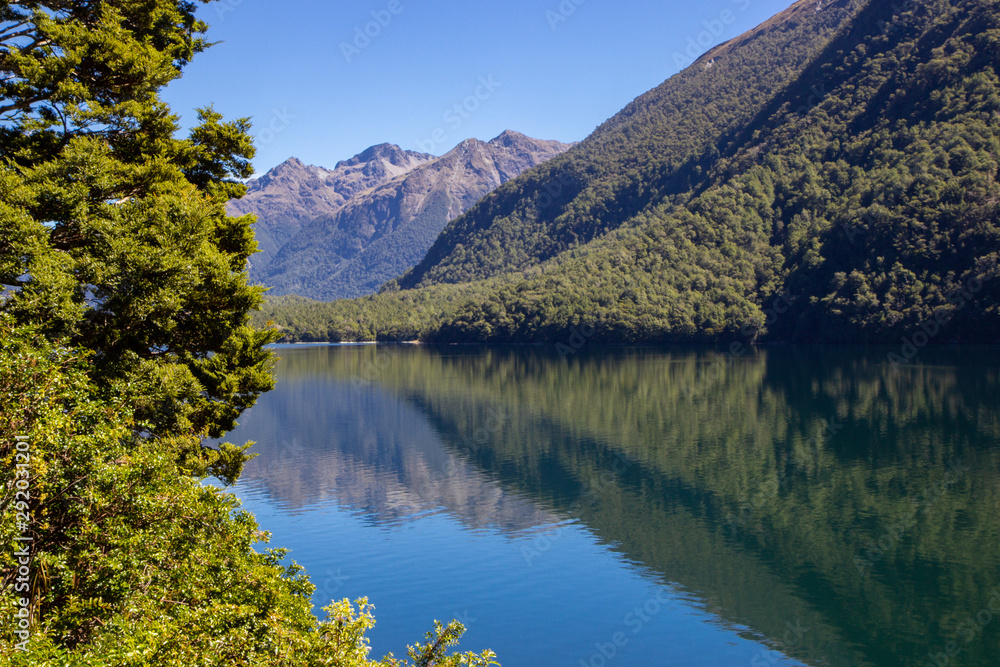 Fototapeta premium view of Lake Gunn in Fiordland National park