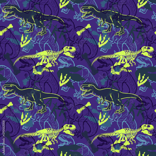 Abstract seamless vector pattern for girls  boys  clothes. Creative background with Jurassic period  dinosaur creative Funny wallpaper for textile and fabric. Fashion style. Colorful bright