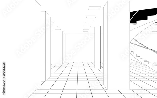 empty pavilion  contour visualization  3D illustration  sketch  outline