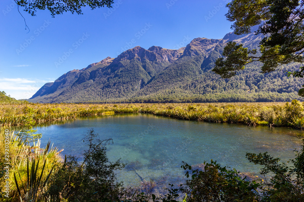 Naklejka premium view of Lake Gunn in Fiordland National park