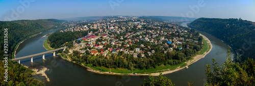 top view of the city Zalishchyky on the Dniester river