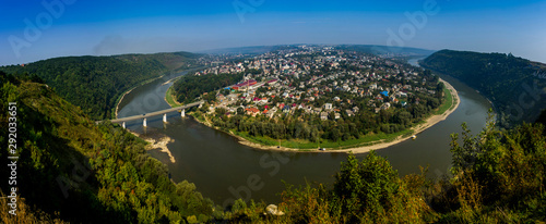 top view of the city Zalishchyky on the Dniester river photo