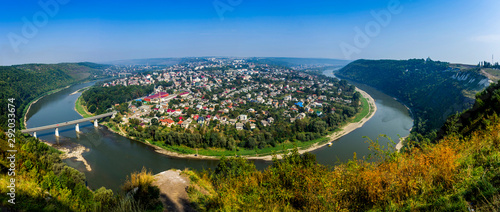 top view of the city Zalishchyky on the Dniester river photo