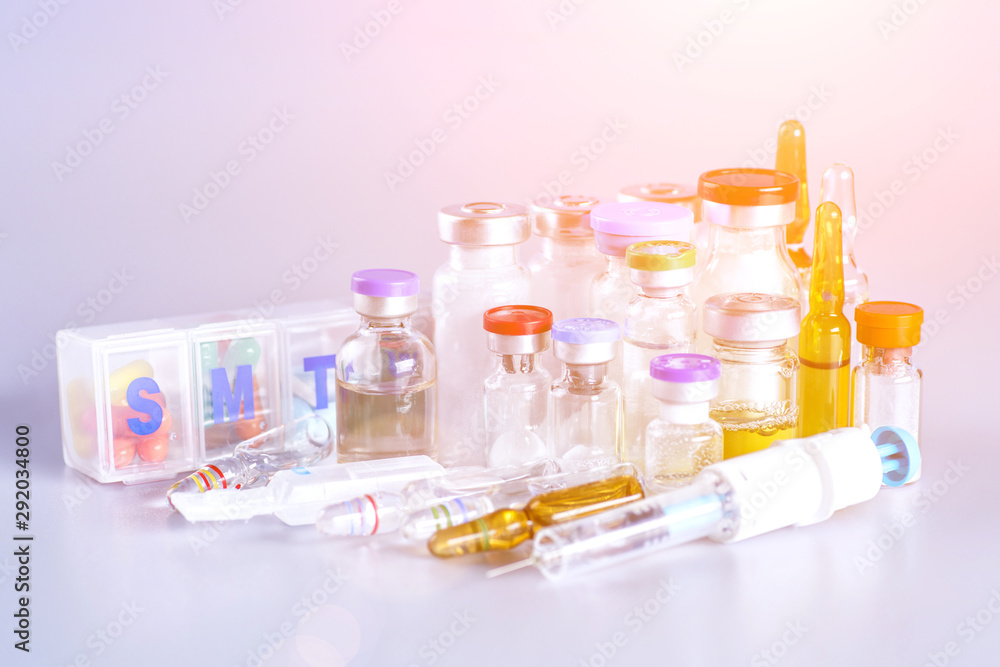 Drug prescription for treatment medication. Pharmaceutical medicament, cure in container for health. Pharmacy theme, capsule pills with medicine antibiotic in packages. Drug prescription for treatment medication. Pharmaceutical medicament, cure in container for health. Pharmacy theme, capsule pills with medicine antibiotic in packages.