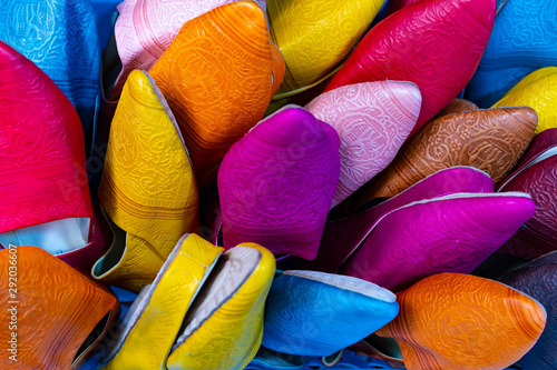 Colorful Soft Leather Moroccan Slippers in Granada, Spain photo