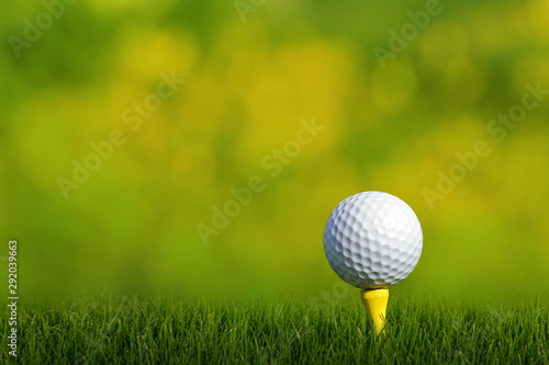 Golf ball on tee green grass