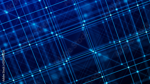 Glowing digital tunnel. Abstract connection of dots and lines on dark background. Concept of network  internet communication. 3D