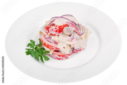 Tasty vegetarian salad in a plate isolated