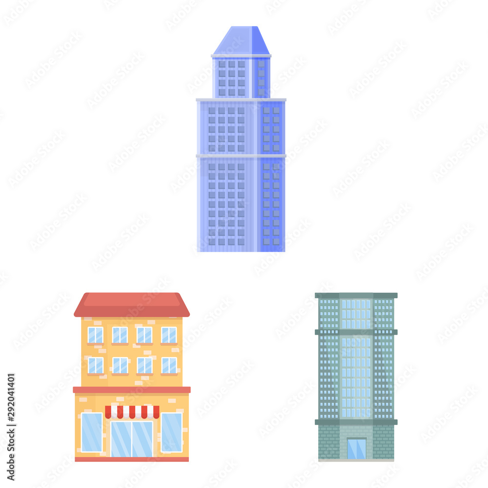 Isolated object of facade and building icon. Collection of facade and exterior vector icon for stock.