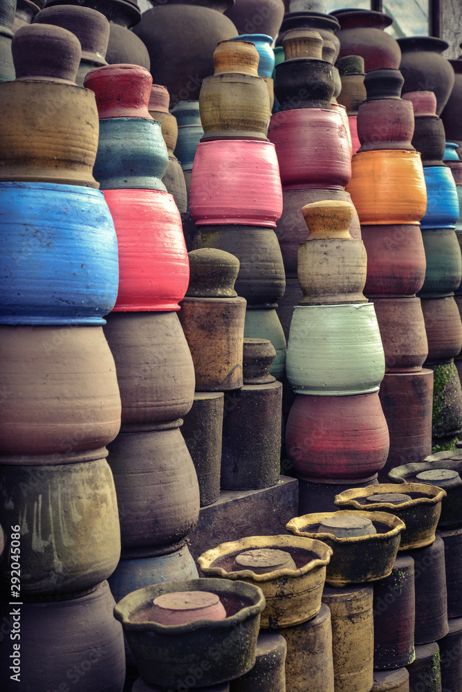 Fototapeta premium Local pottery craft shop on small street of Ubud